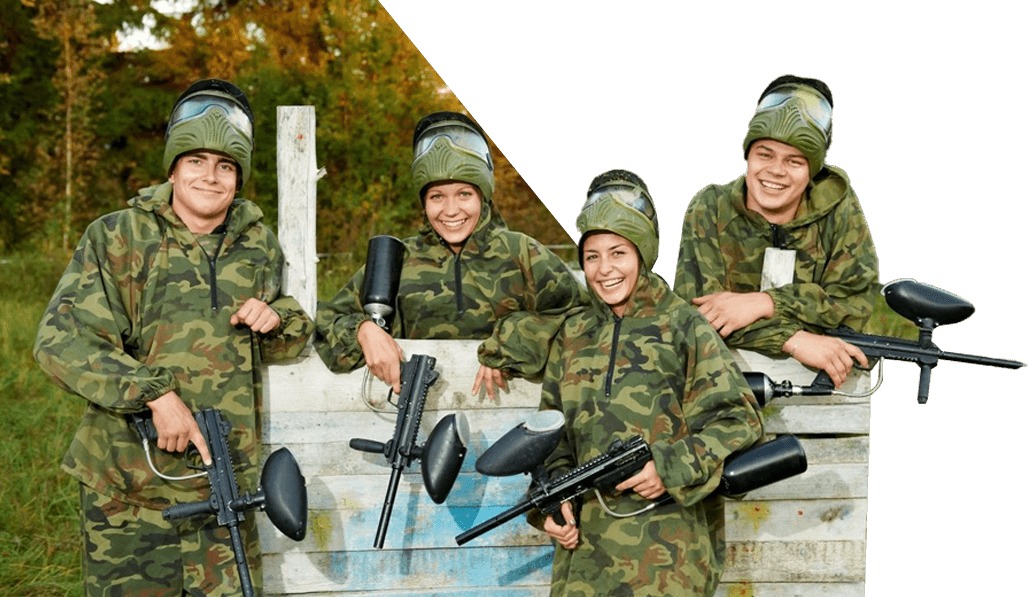 A group of young people in camouflage holding guns.